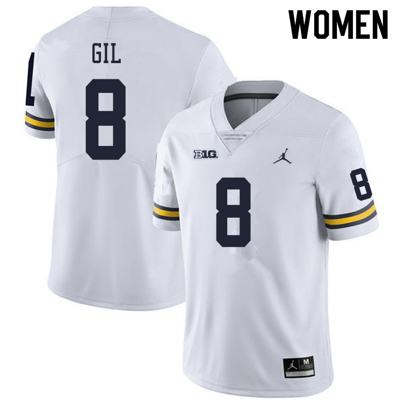 Women #8 Devin Gil Michigan Wolverines College Football Jerseys Sale-White